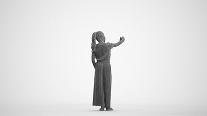 photogrammetry 3D girl casual kids, realistic human model archviz FBX, wireframe front view