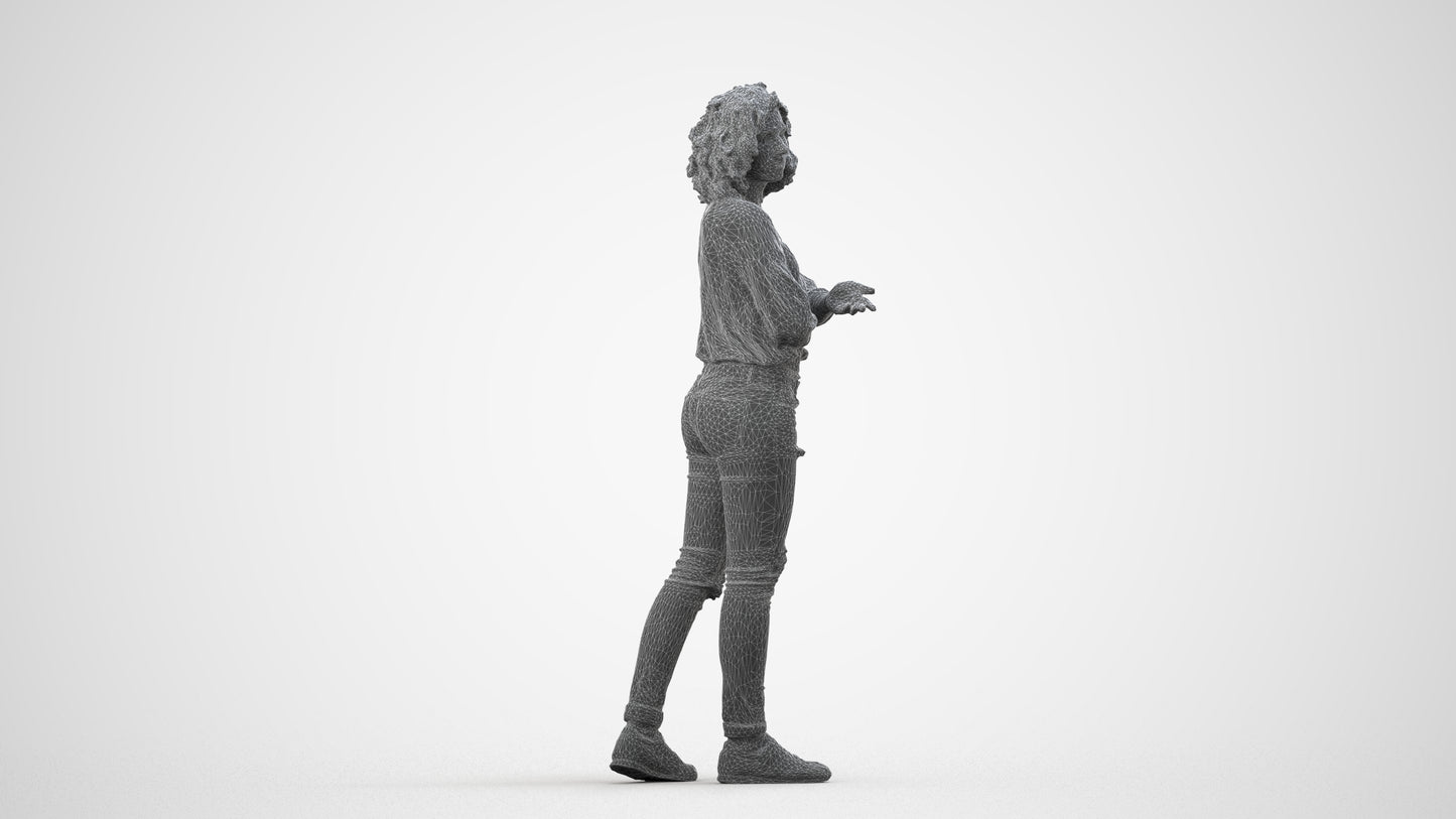 3D people model woman casual walking, scanned human for 3ds Max rendering, wireframe side view
