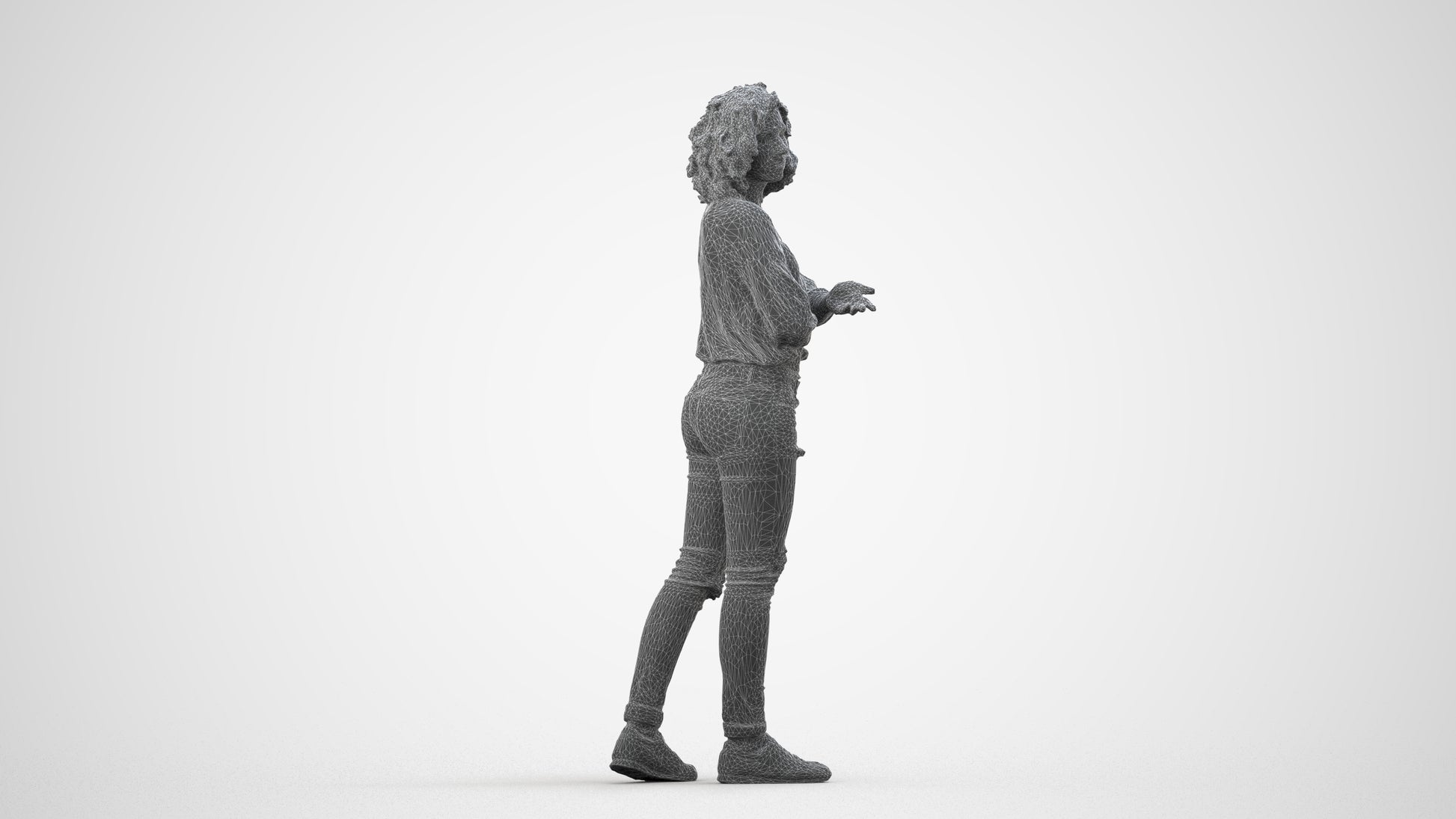 3D people model woman casual walking, scanned human for 3ds Max rendering, wireframe side view