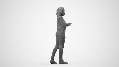 3D people model woman casual walking, scanned human for 3ds Max rendering, wireframe side view