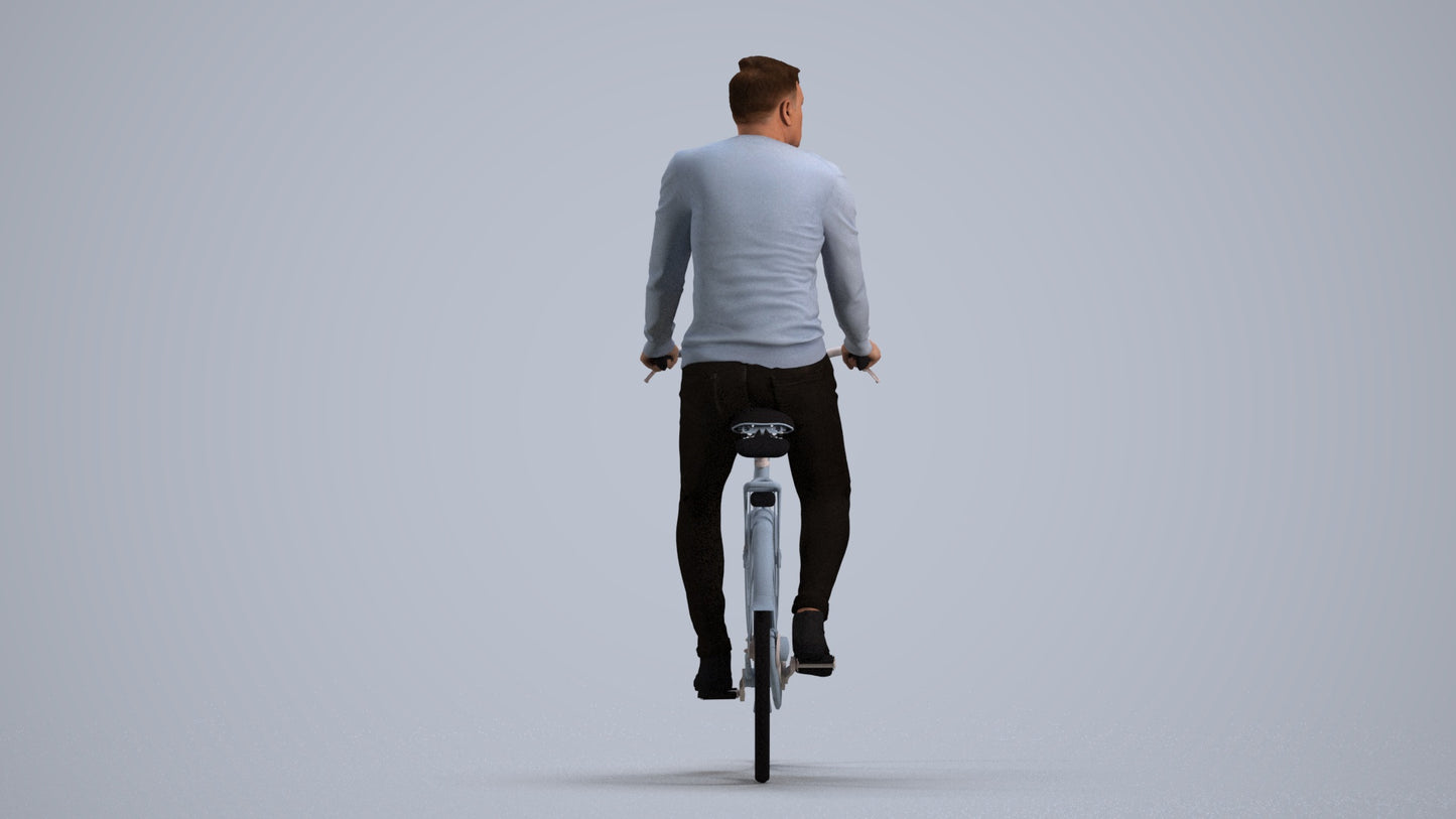 realistic 3D people man casual cycling, render-ready for V-Ray and Corona, FBX OBJ, front view render