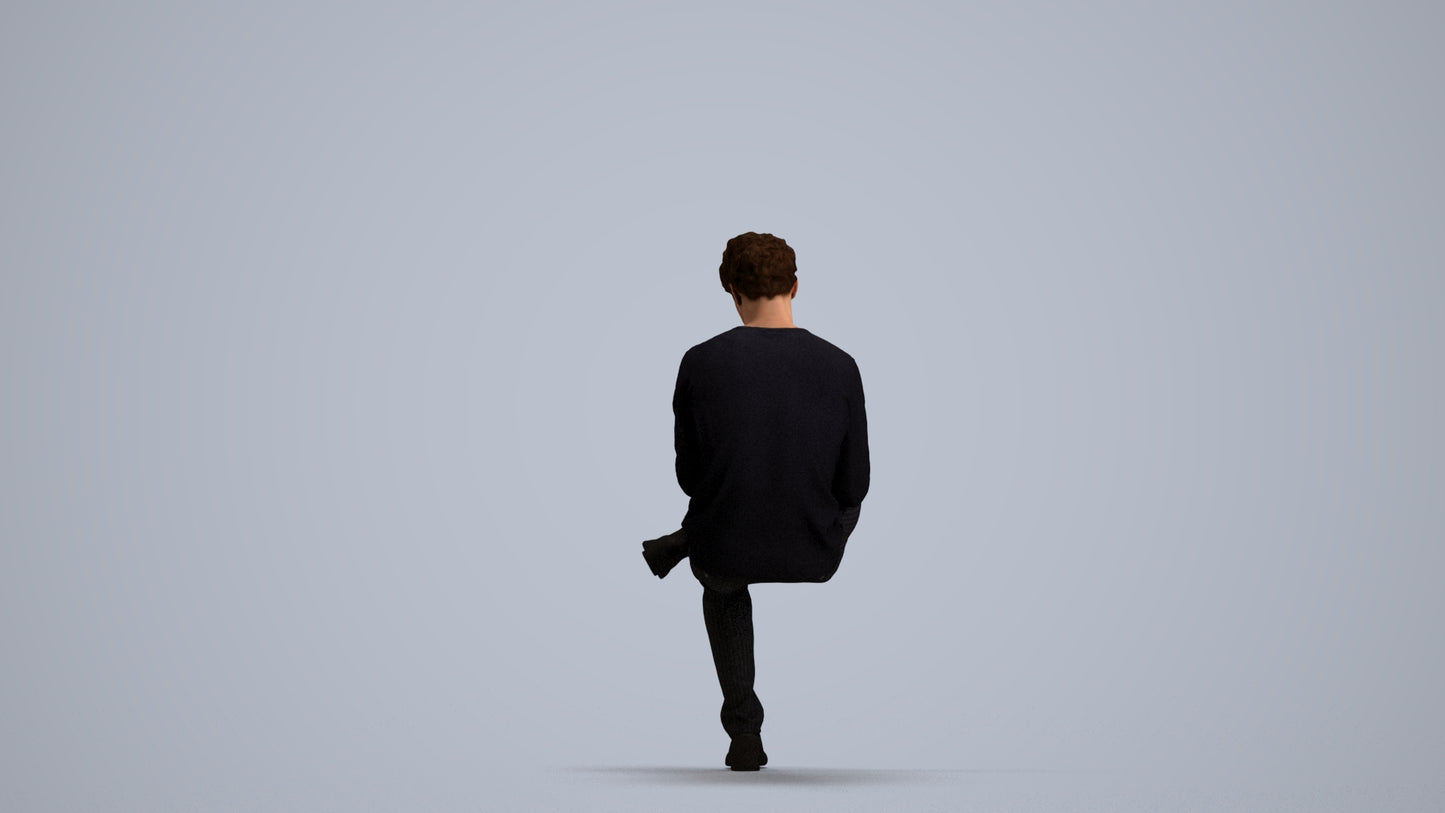 3D scanned man sitting casual, photorealistic archviz people for Enscape and SketchUp, front view render