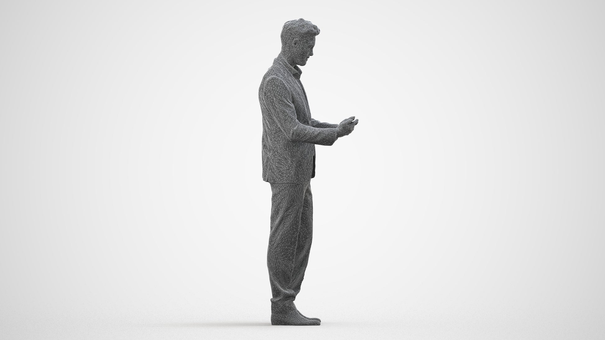 realistic 3D human man business, archviz people FBX OBJ for Blender, wireframe side view