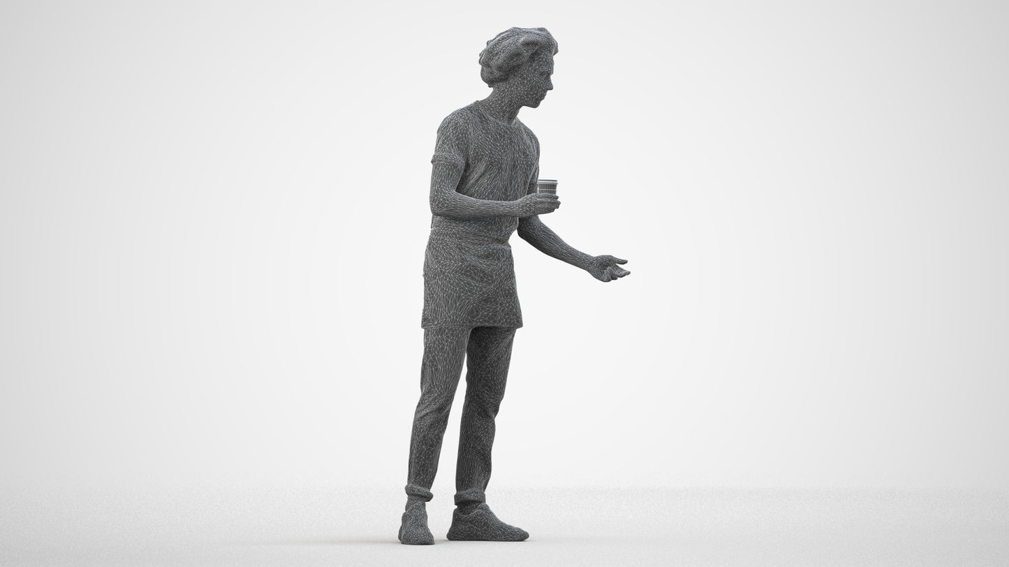 3D scanned man standing, photorealistic archviz people for Enscape and SketchUp, wireframe side view