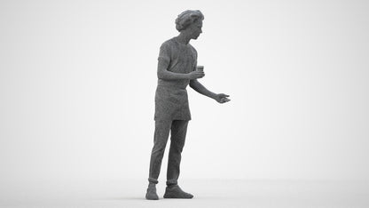 3D scanned man standing, photorealistic archviz people for Enscape and SketchUp, wireframe side view