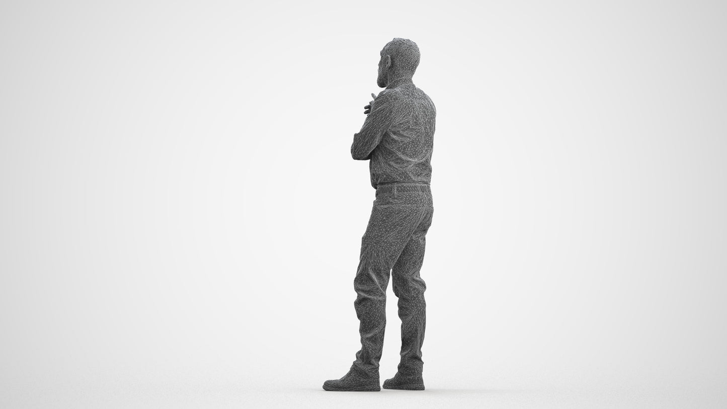 realistic 3D human senior man casual standing, archviz people FBX OBJ for Blender, wireframe front view