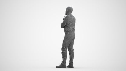 realistic 3D human senior man casual standing, archviz people FBX OBJ for Blender, wireframe front view