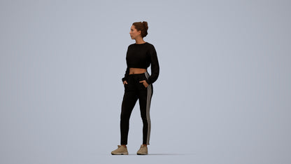 realistic 3D woman sport, scanned archviz people for Blender and 3ds Max, top-down view render