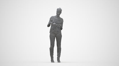 realistic 3D woman casual standing, scanned archviz people for Blender and 3ds Max, wireframe back view