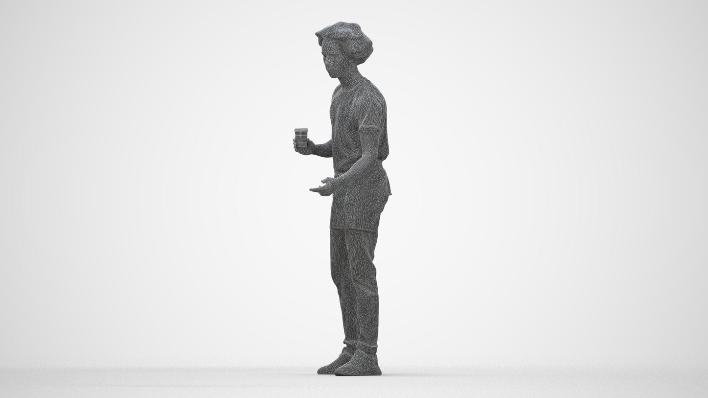 3D scanned man standing, photorealistic archviz people for Enscape and SketchUp, wireframe back view