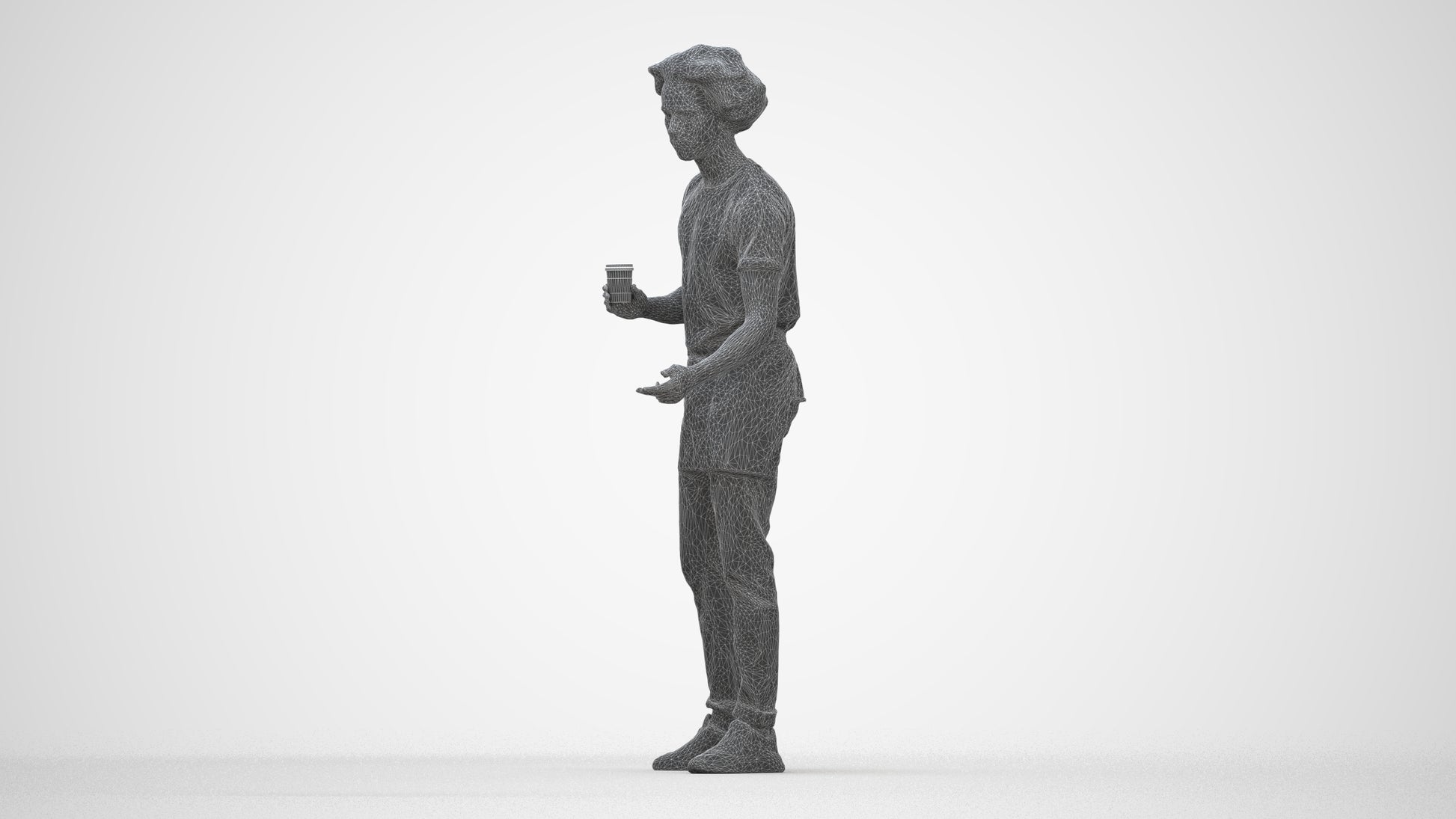 3D scanned man standing, photorealistic archviz people for Enscape and SketchUp, wireframe back view