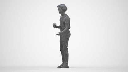 3D scanned man standing, photorealistic archviz people for Enscape and SketchUp, wireframe back view