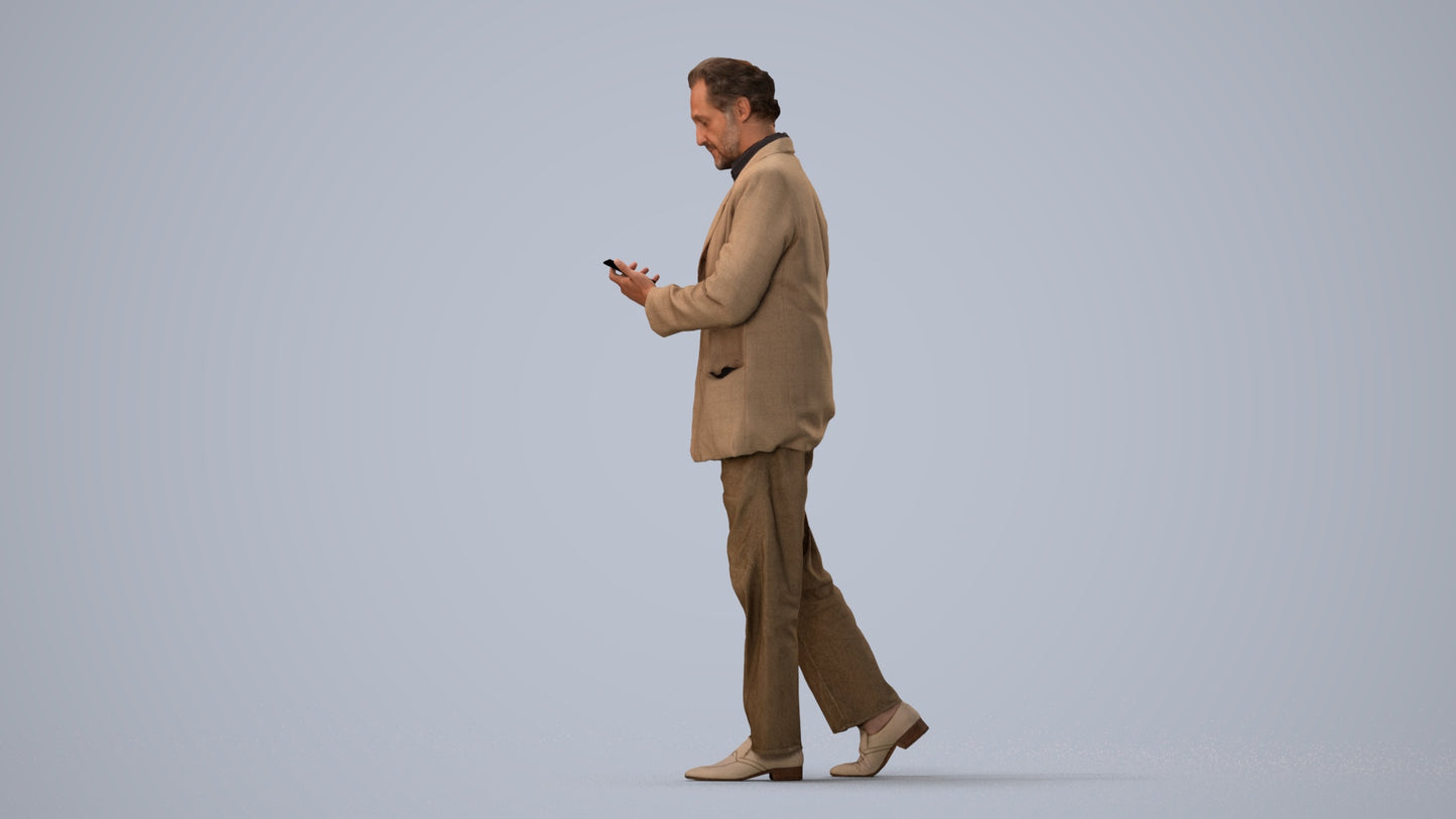 3D scanned man standing business, photorealistic archviz people for Enscape and SketchUp, three-quarter view render