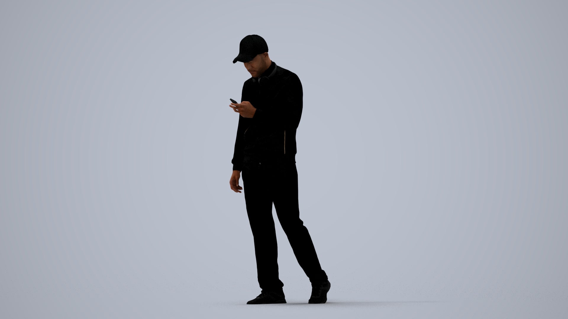 3D human model man sport walking, photogrammetry scanned person for archviz, three-quarter view render