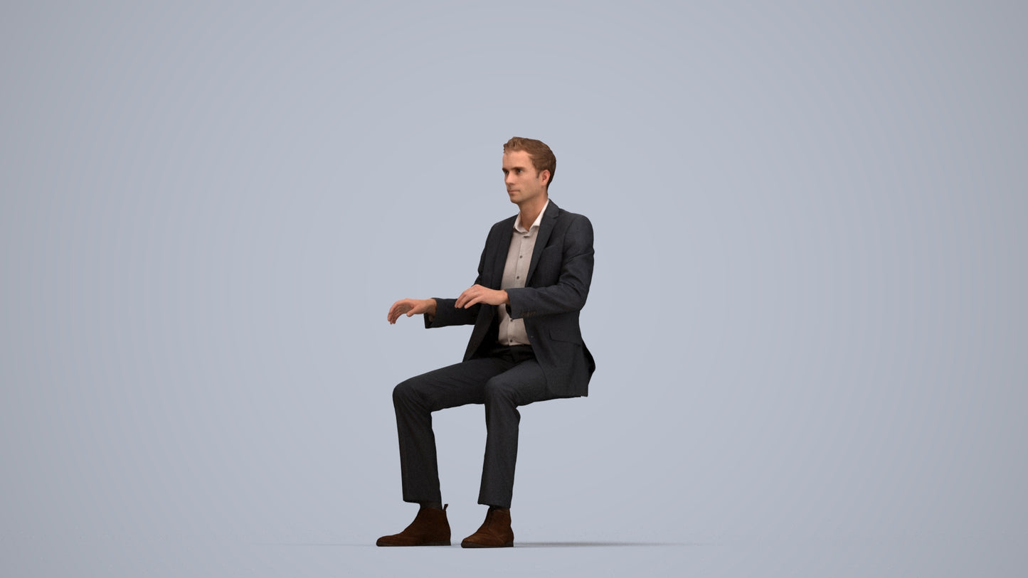 3D scanned man business, photorealistic archviz people for Enscape and SketchUp, top-down view render