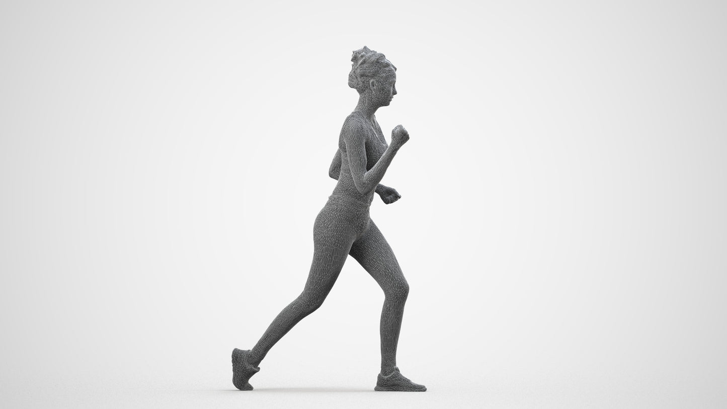 photogrammetry 3D woman sport walking, realistic human model archviz FBX, wireframe side view