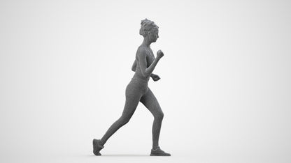 photogrammetry 3D woman sport walking, realistic human model archviz FBX, wireframe side view
