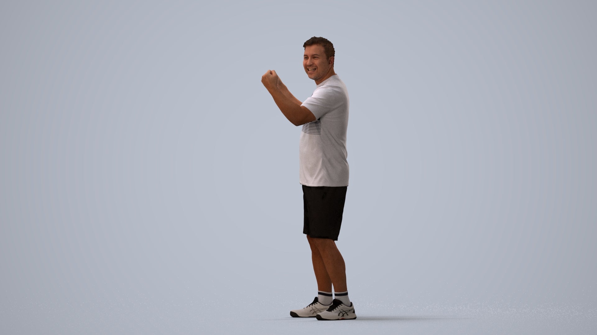 photogrammetry 3D man sport, realistic human model archviz FBX, three-quarter view render