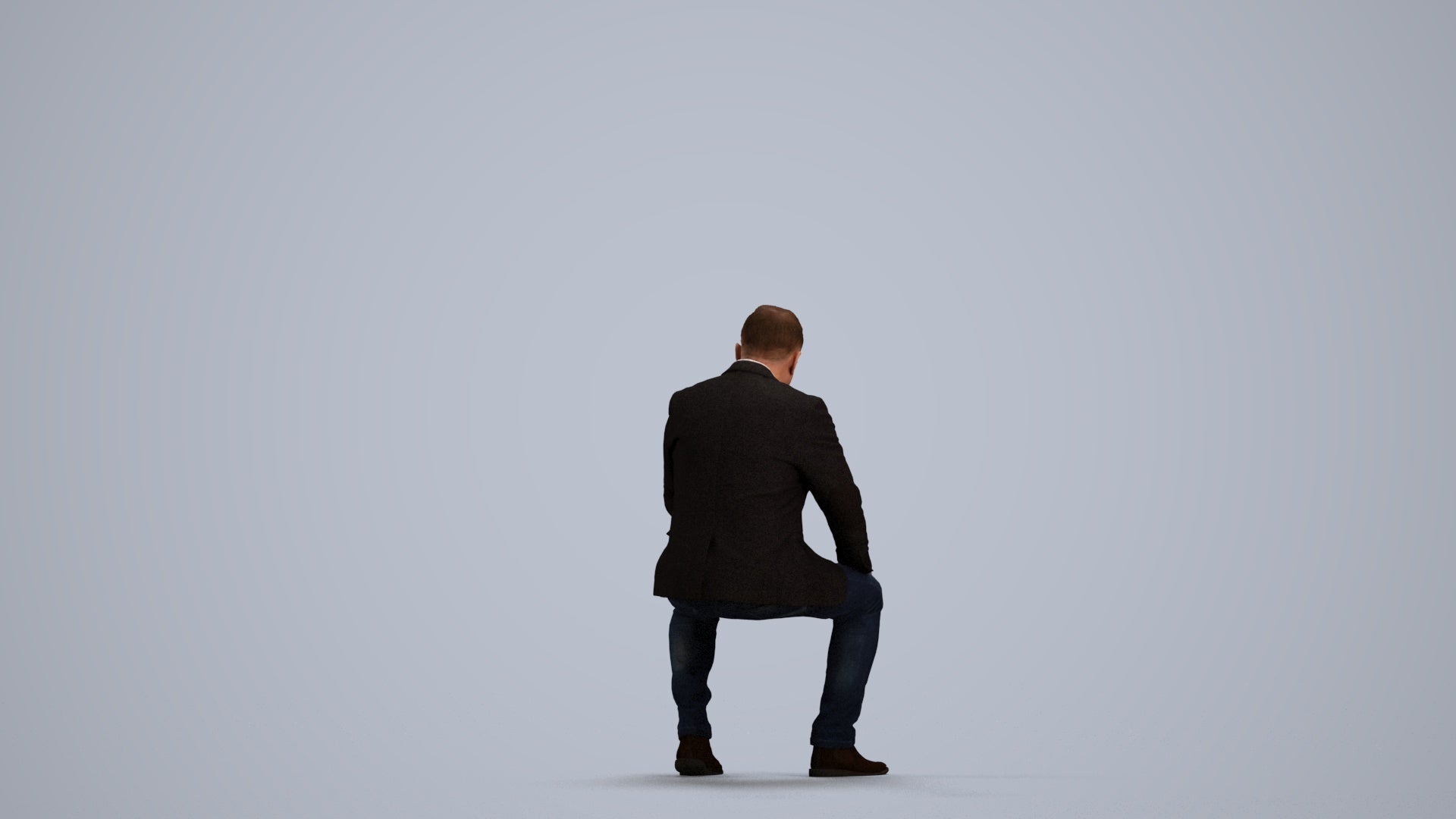 3D scanned man sitting business, photorealistic archviz people for Enscape and SketchUp, front view render