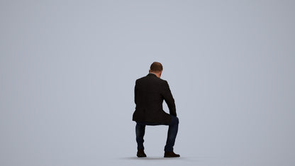 3D scanned man sitting business, photorealistic archviz people for Enscape and SketchUp, front view render