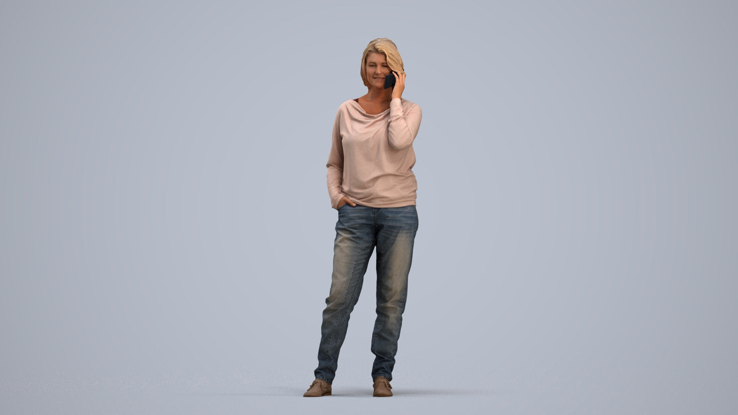 realistic 3D woman casual standing, scanned archviz people for Blender and 3ds Max, standing pose render