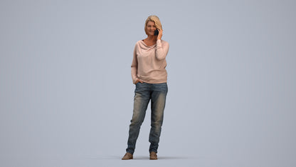realistic 3D woman casual standing, scanned archviz people for Blender and 3ds Max, standing pose render