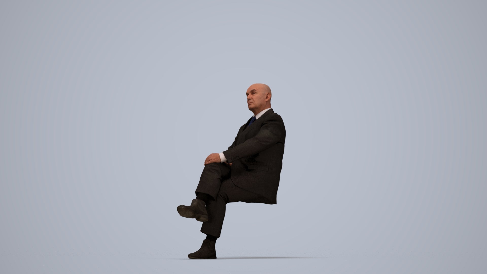 realistic 3D people senior man business, render-ready for V-Ray and Corona, FBX OBJ, top-down view render