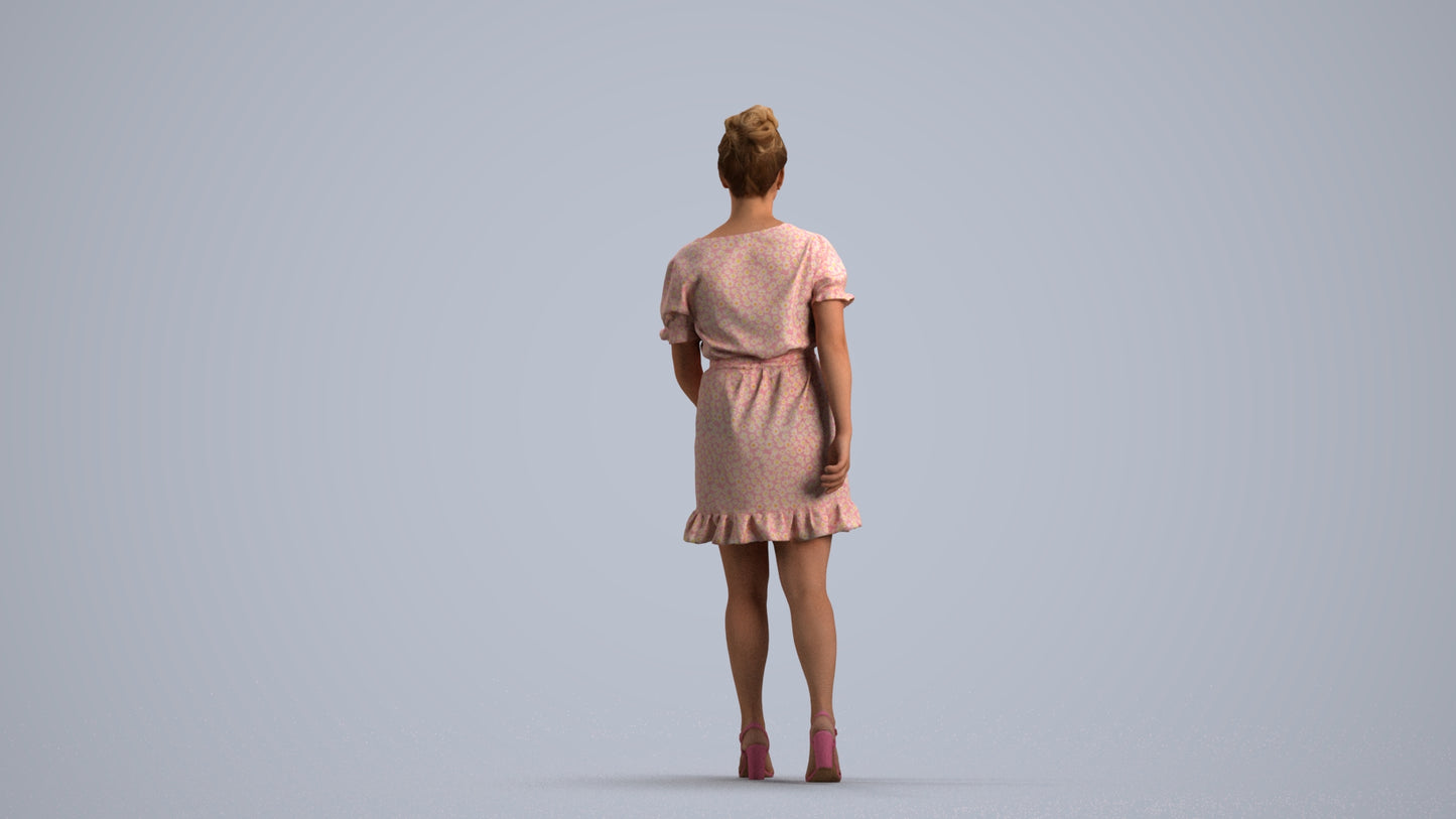 photogrammetry 3D woman casual walking, realistic human model archviz FBX, front view render