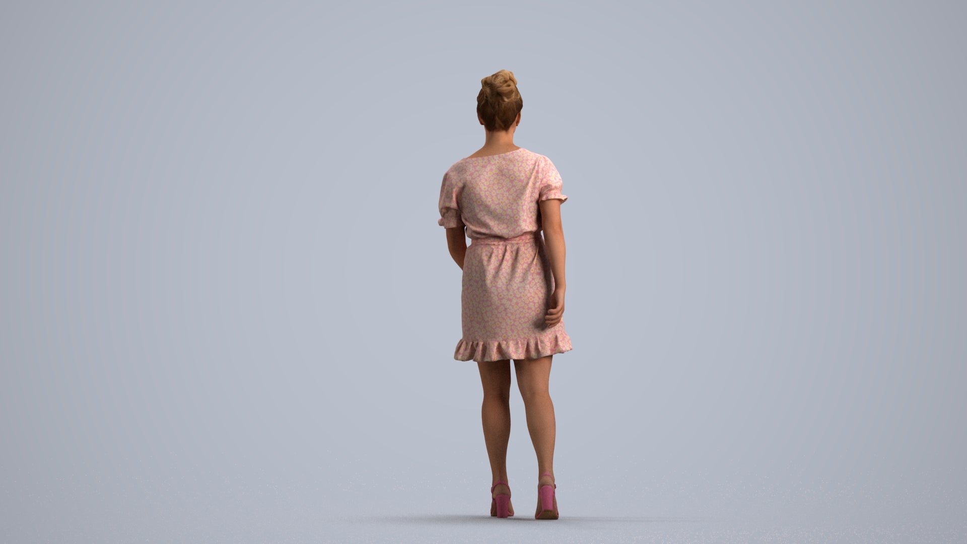 photogrammetry 3D woman casual walking, realistic human model archviz FBX, front view render