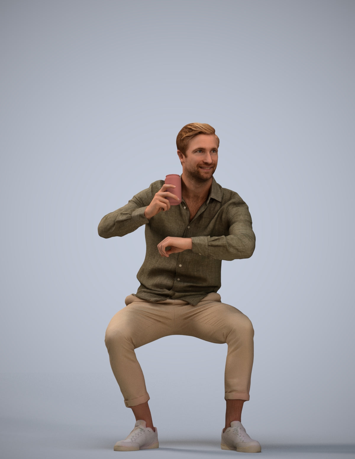 realistic 3D human man casual sitting, archviz people FBX OBJ for Blender