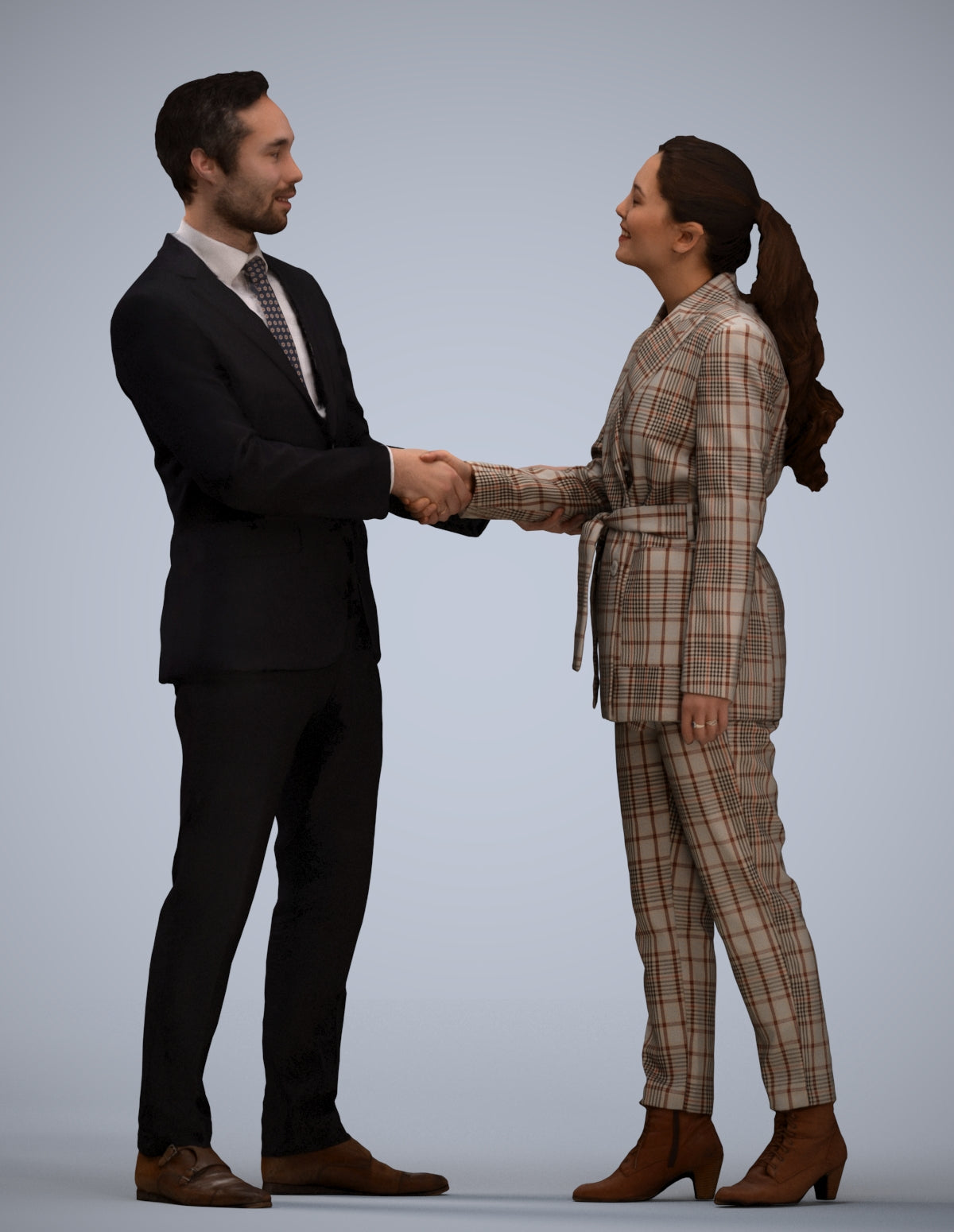 3D human model woman formal business, photogrammetry scanned person for archviz