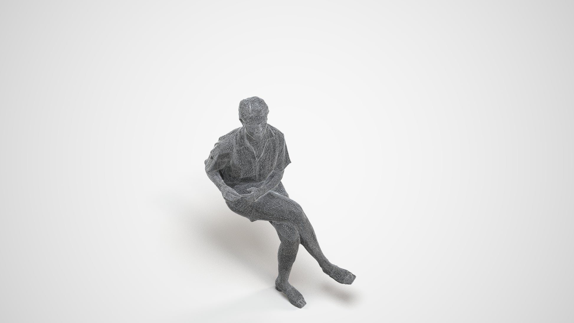 scanned 3D woman casual sitting, photogrammetry people for Enscape and V-Ray, wireframe three-quarter view