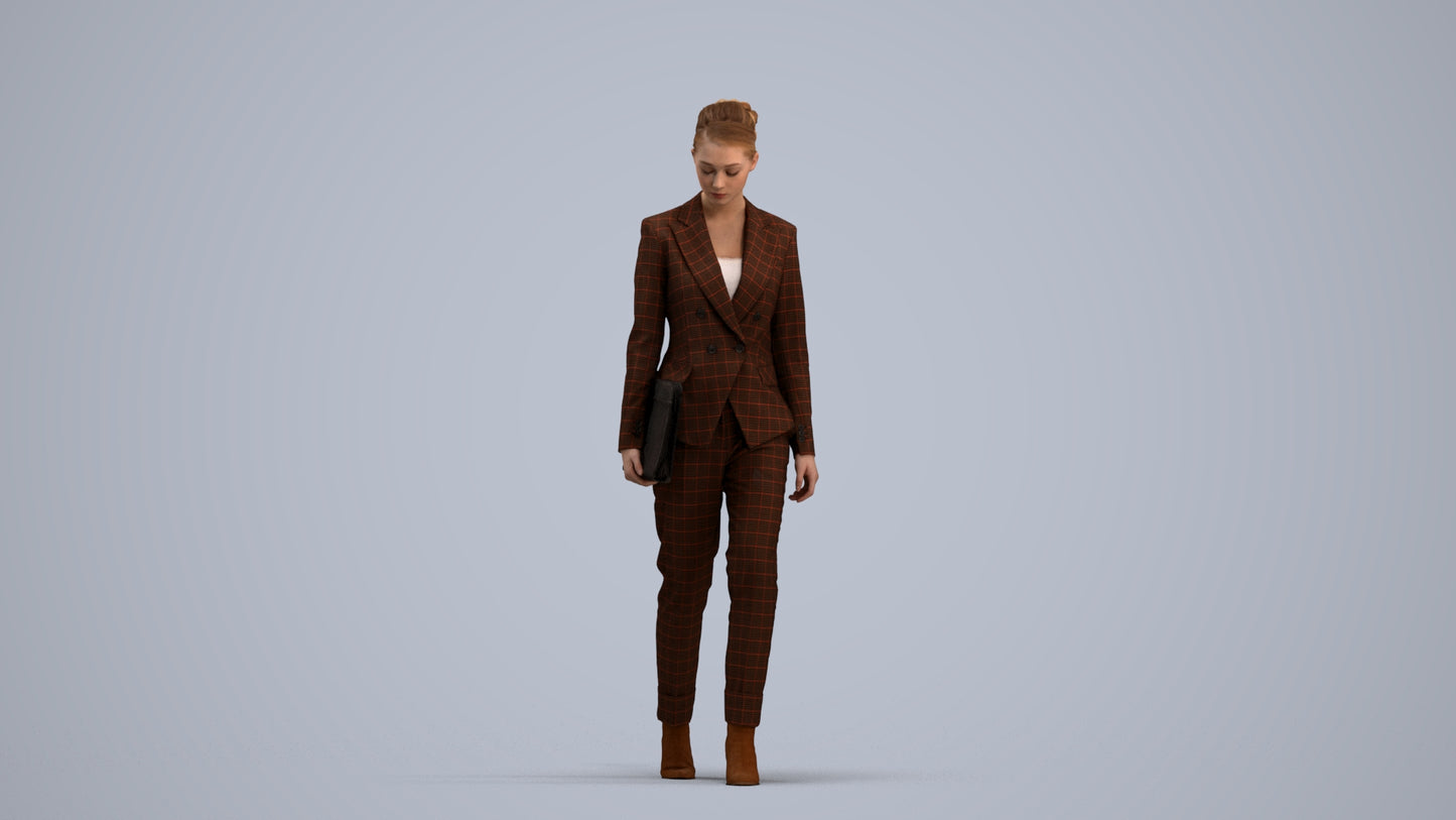realistic 3D woman business walking, scanned archviz people for Blender and 3ds Max, standing pose render