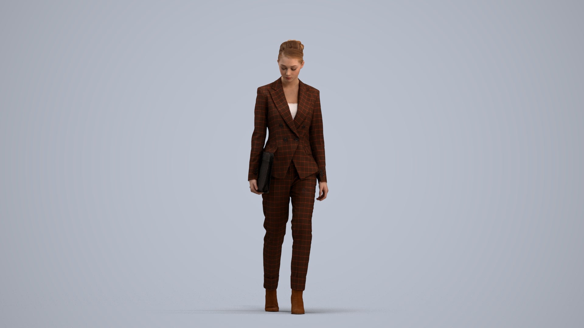 realistic 3D woman business walking, scanned archviz people for Blender and 3ds Max, standing pose render