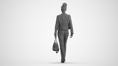 realistic 3D woman business walking, scanned archviz people for Blender and 3ds Max, wireframe front view