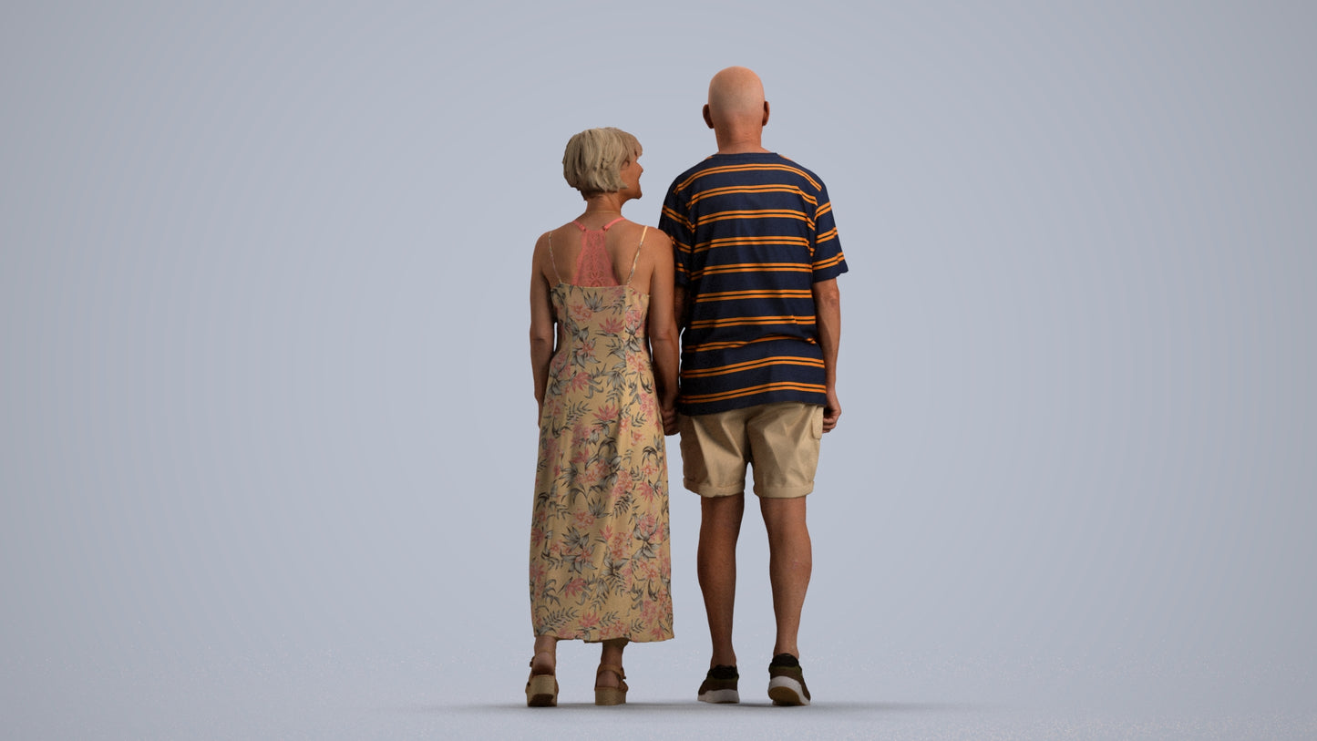 3D scanned senior woman couple casual, photorealistic archviz people for Enscape and SketchUp, front view render