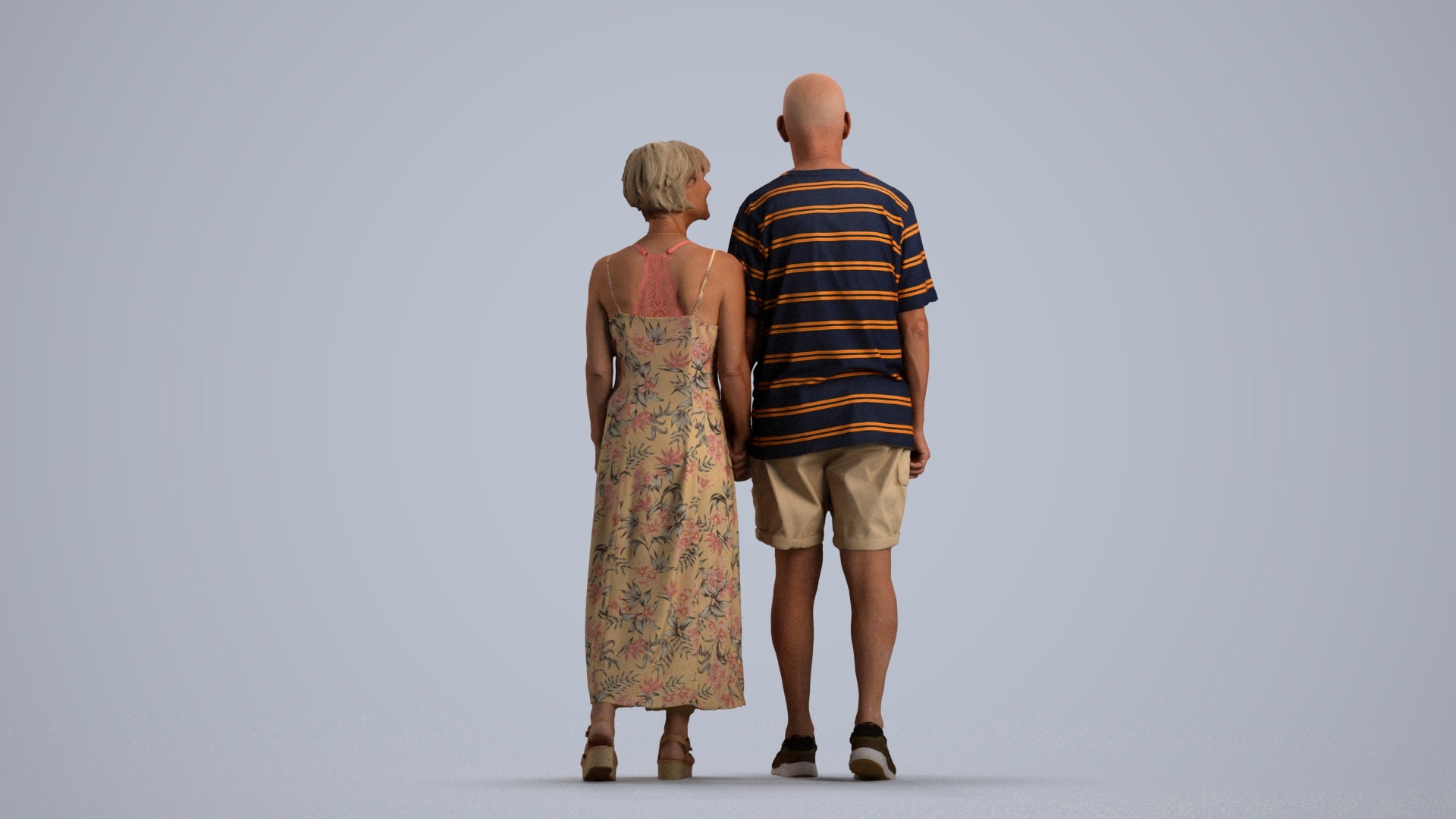 3D scanned senior woman couple casual, photorealistic archviz people for Enscape and SketchUp, front view render