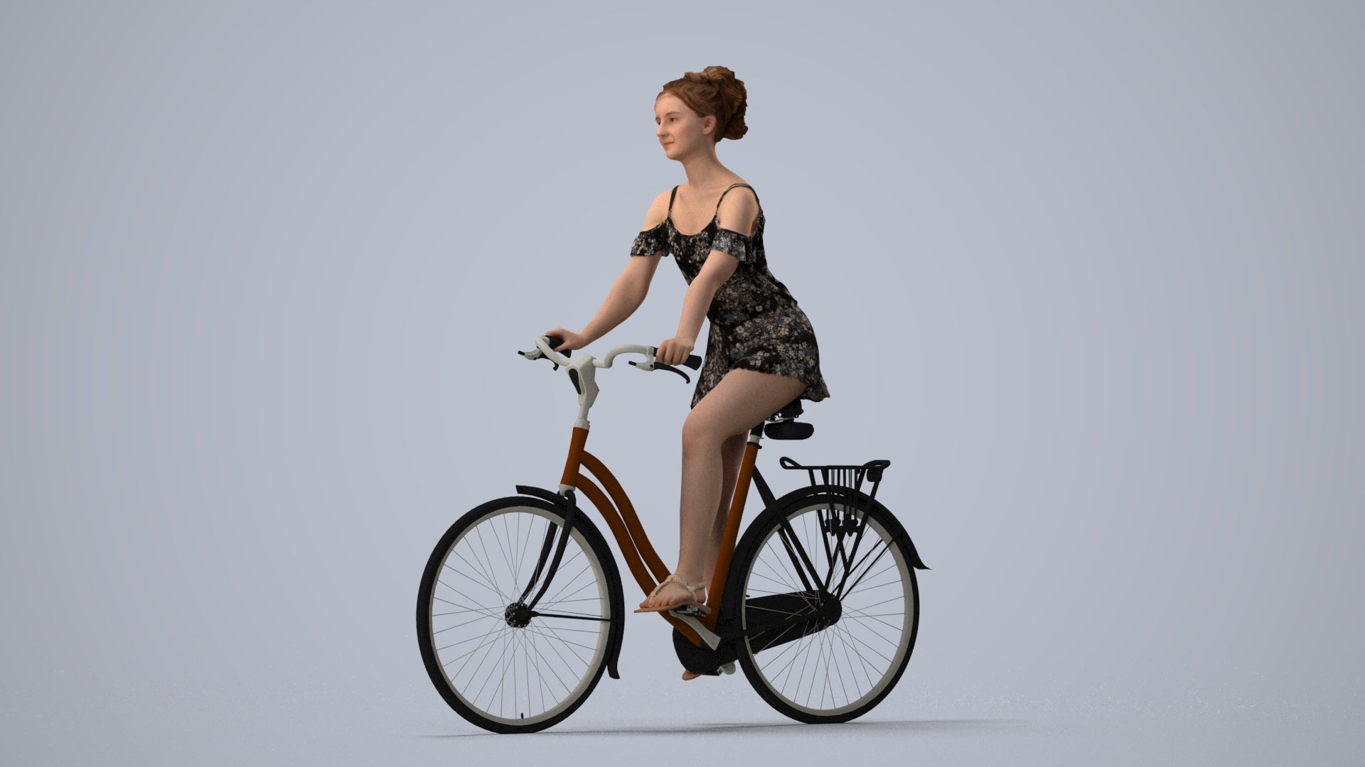 scanned 3D girl casual cycling, photogrammetry people for Enscape and V-Ray, three-quarter view render