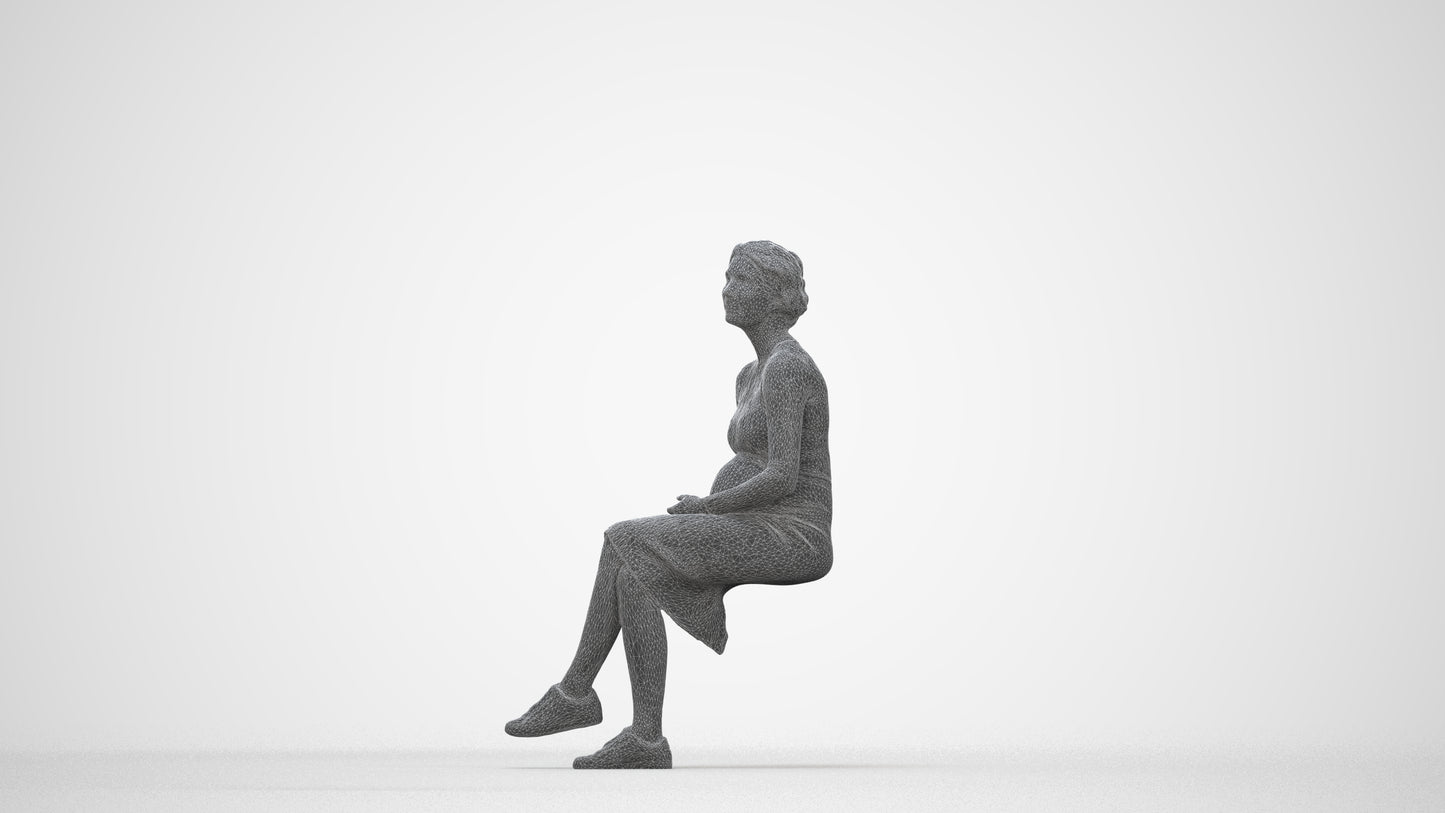scanned 3D woman casual sitting, photogrammetry people for Enscape and V-Ray, wireframe back view