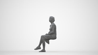scanned 3D woman casual sitting, photogrammetry people for Enscape and V-Ray, wireframe back view