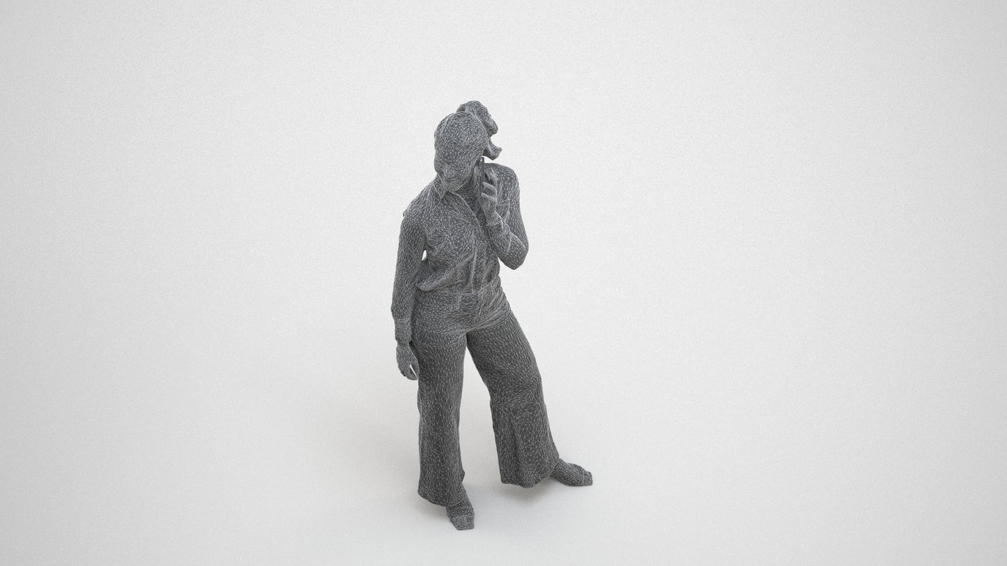 3D people model woman casual standing, scanned human for 3ds Max rendering, wireframe three-quarter view