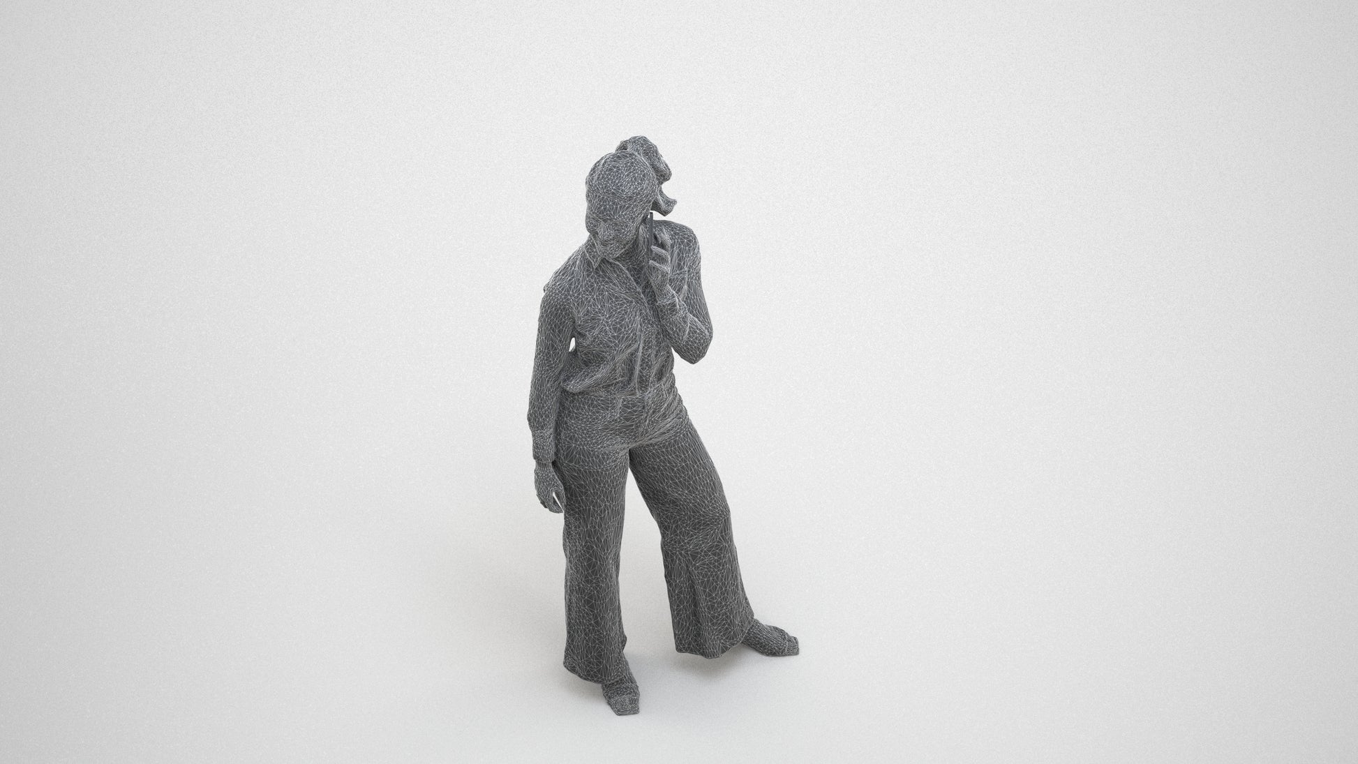 3D people model woman casual standing, scanned human for 3ds Max rendering, wireframe three-quarter view