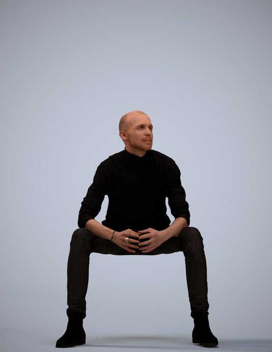 realistic 3D human man casual sitting, archviz people FBX OBJ for Blender