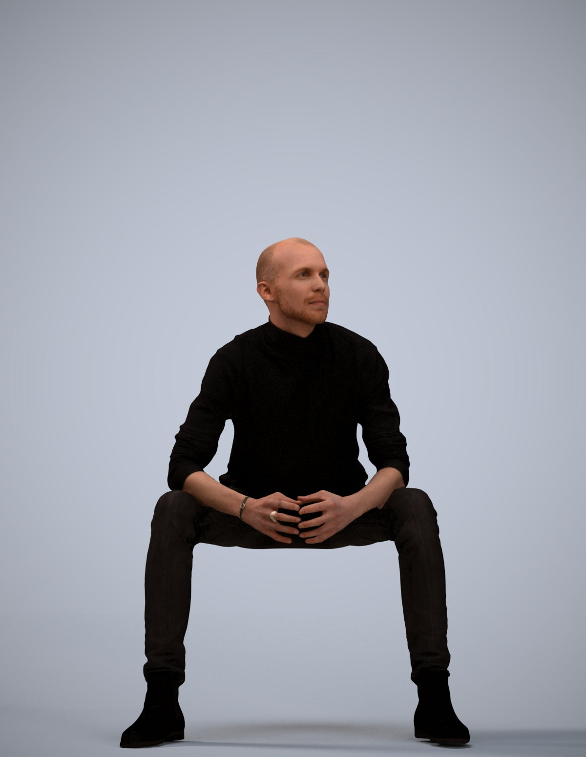 realistic 3D human man casual sitting, archviz people FBX OBJ for Blender