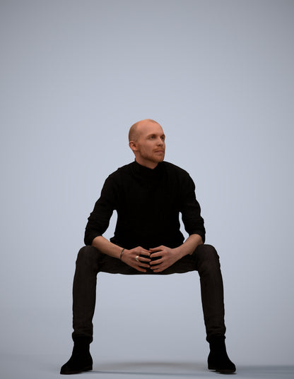 realistic 3D human man casual sitting, archviz people FBX OBJ for Blender