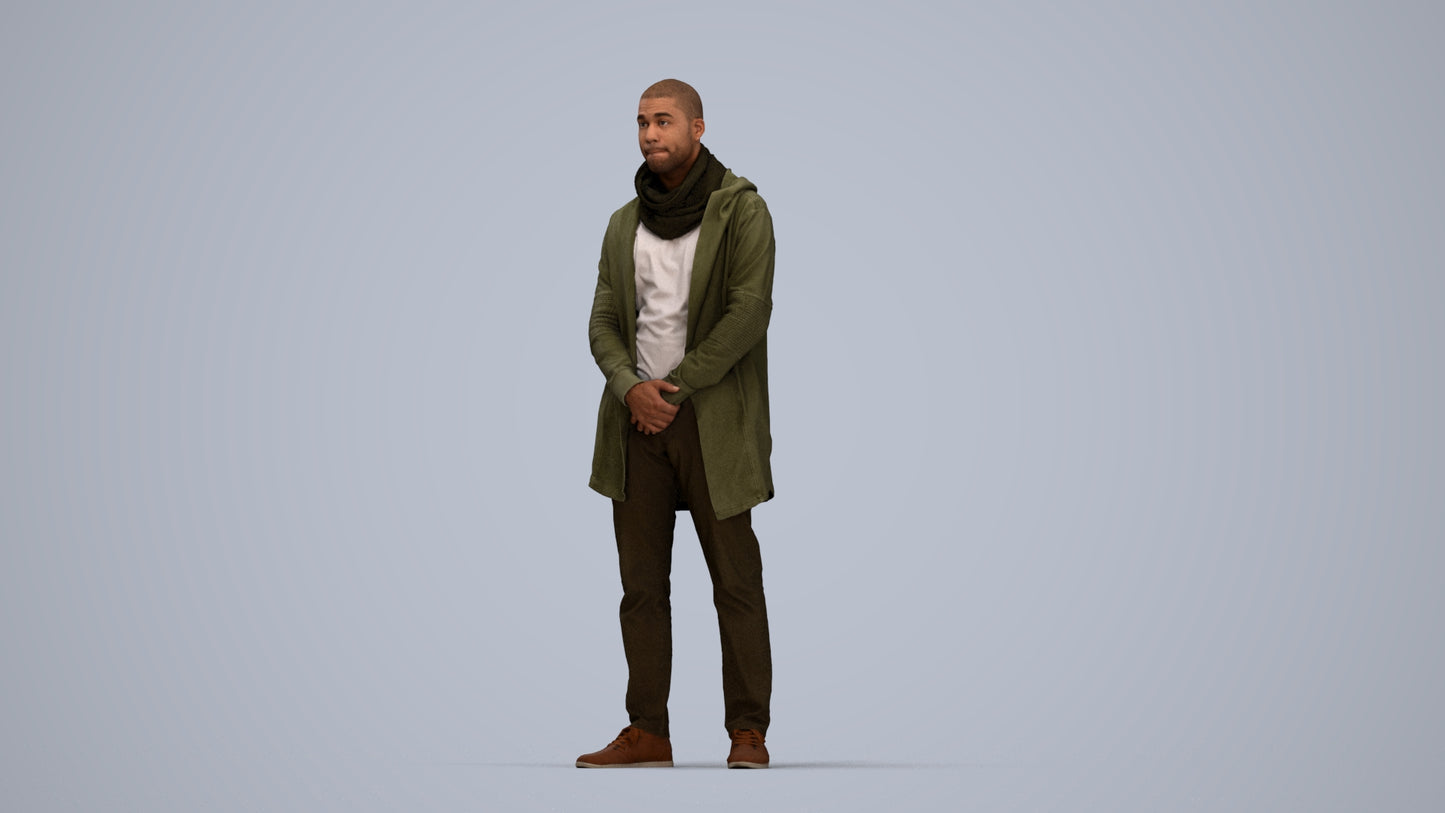 realistic 3D man casual standing, scanned archviz people for Blender and 3ds Max, top-down view render