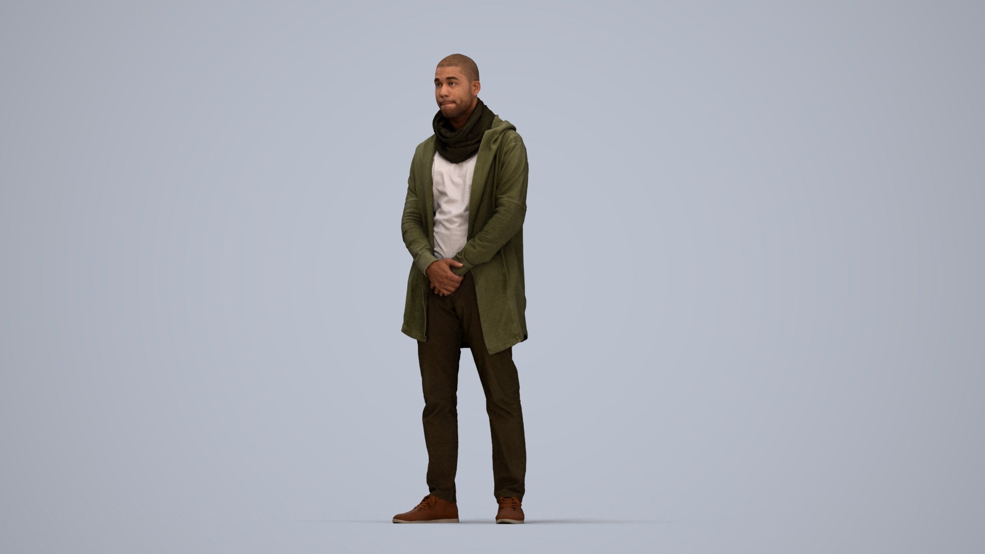 realistic 3D man casual standing, scanned archviz people for Blender and 3ds Max, top-down view render
