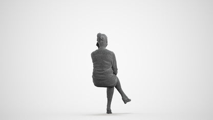 photogrammetry 3D woman casual sitting, realistic human model archviz FBX, wireframe front view
