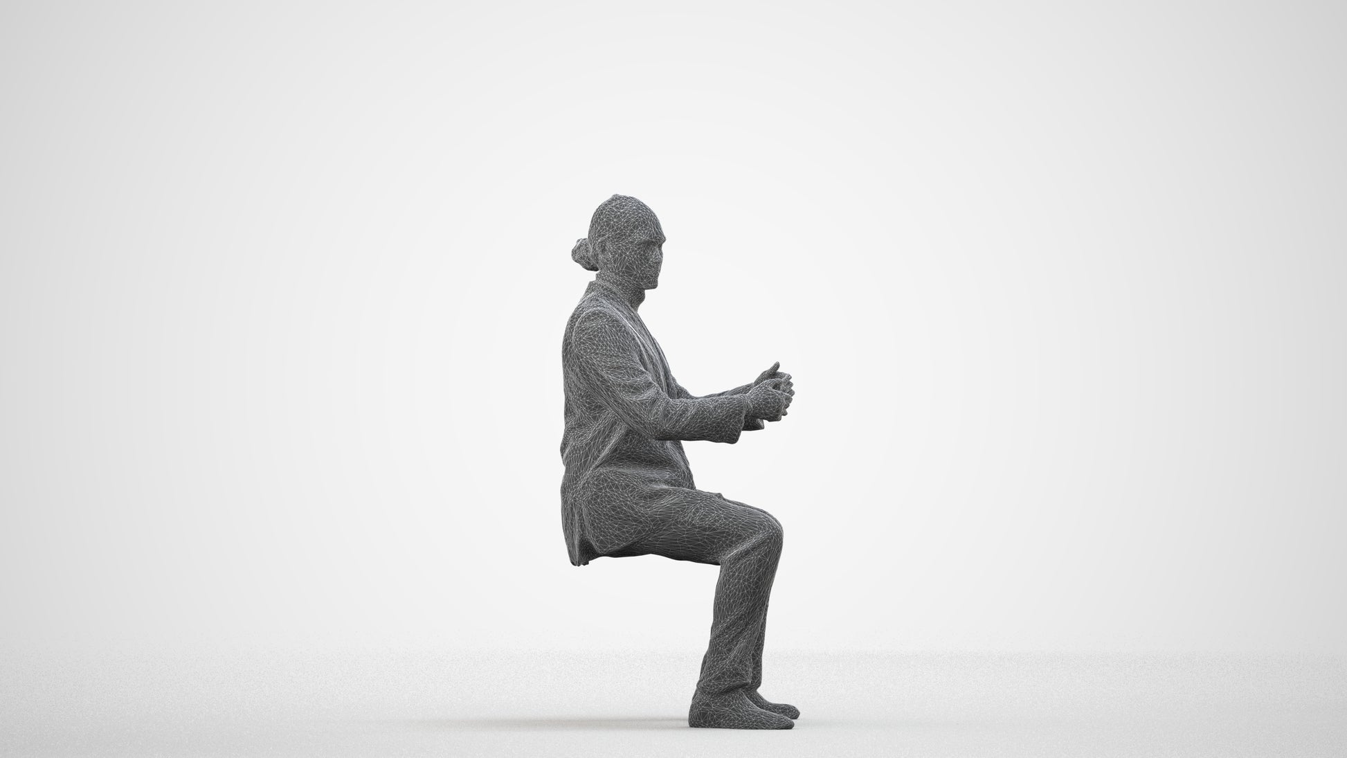 realistic 3D man business, scanned archviz people for Blender and 3ds Max, wireframe side view