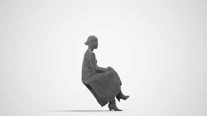 photogrammetry 3D woman casual sitting, realistic human model archviz FBX, wireframe side view